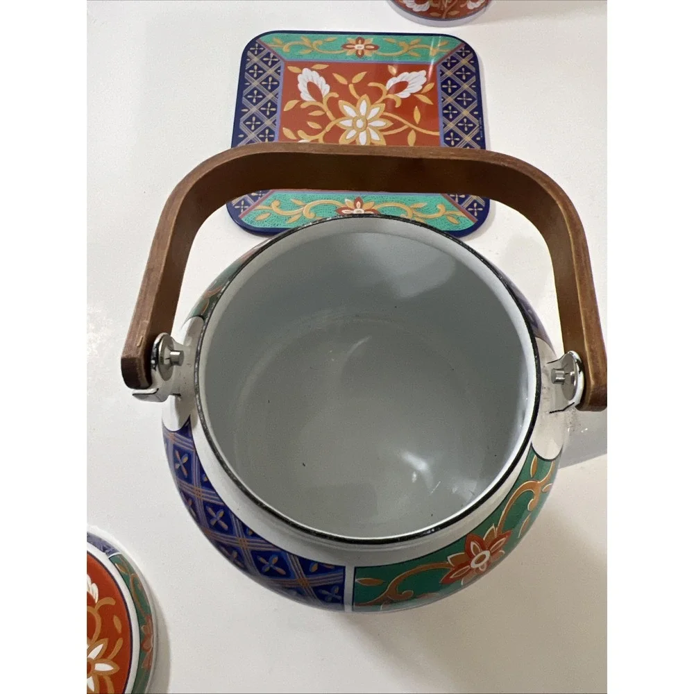 Tea Set ‎  3piece tea set From Japan, Hand Painted, Porcelain Enamel Wood Handle